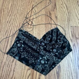 Black and white paisley crop halter top